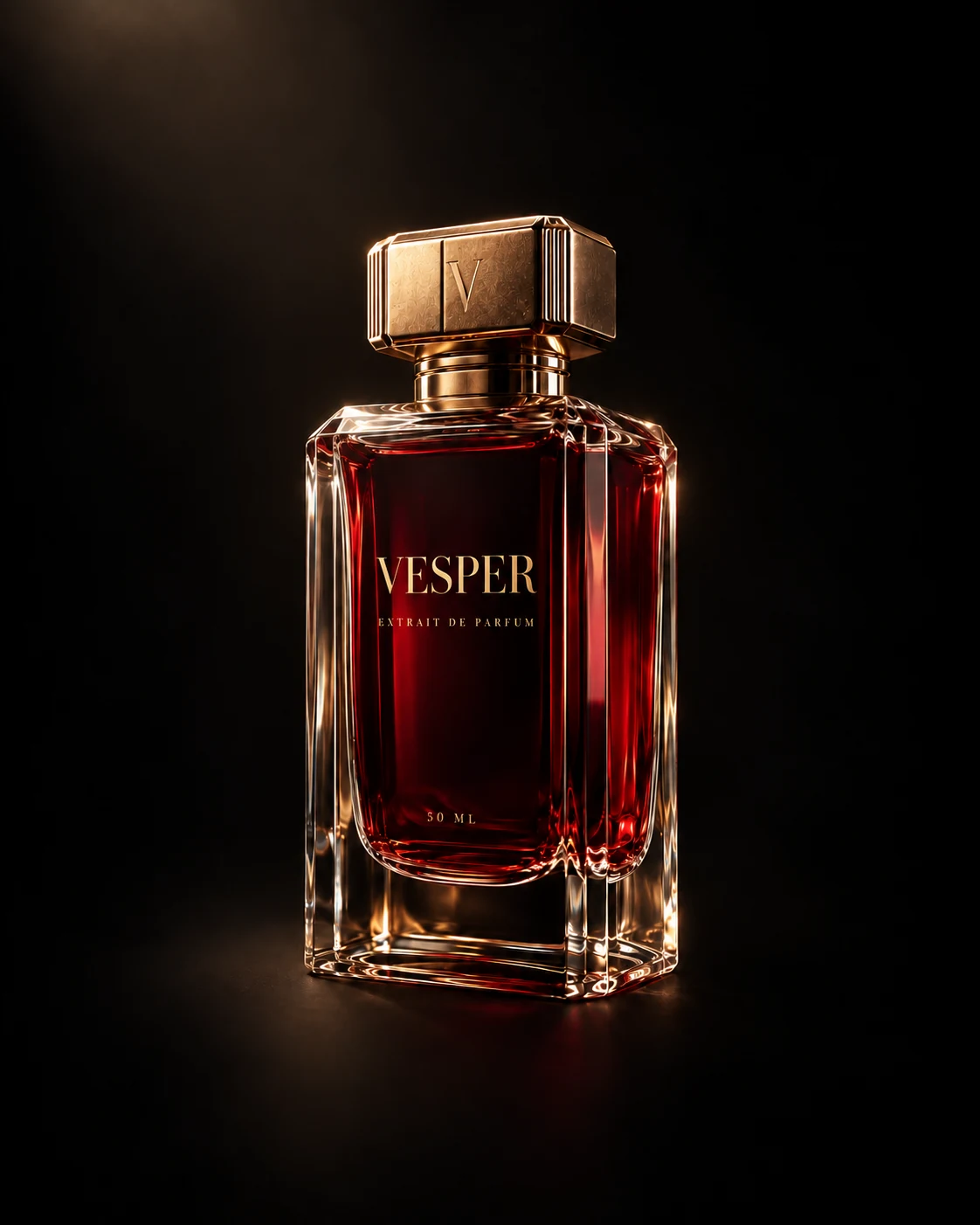 The complete VESPER flacon, lit from above in darkness