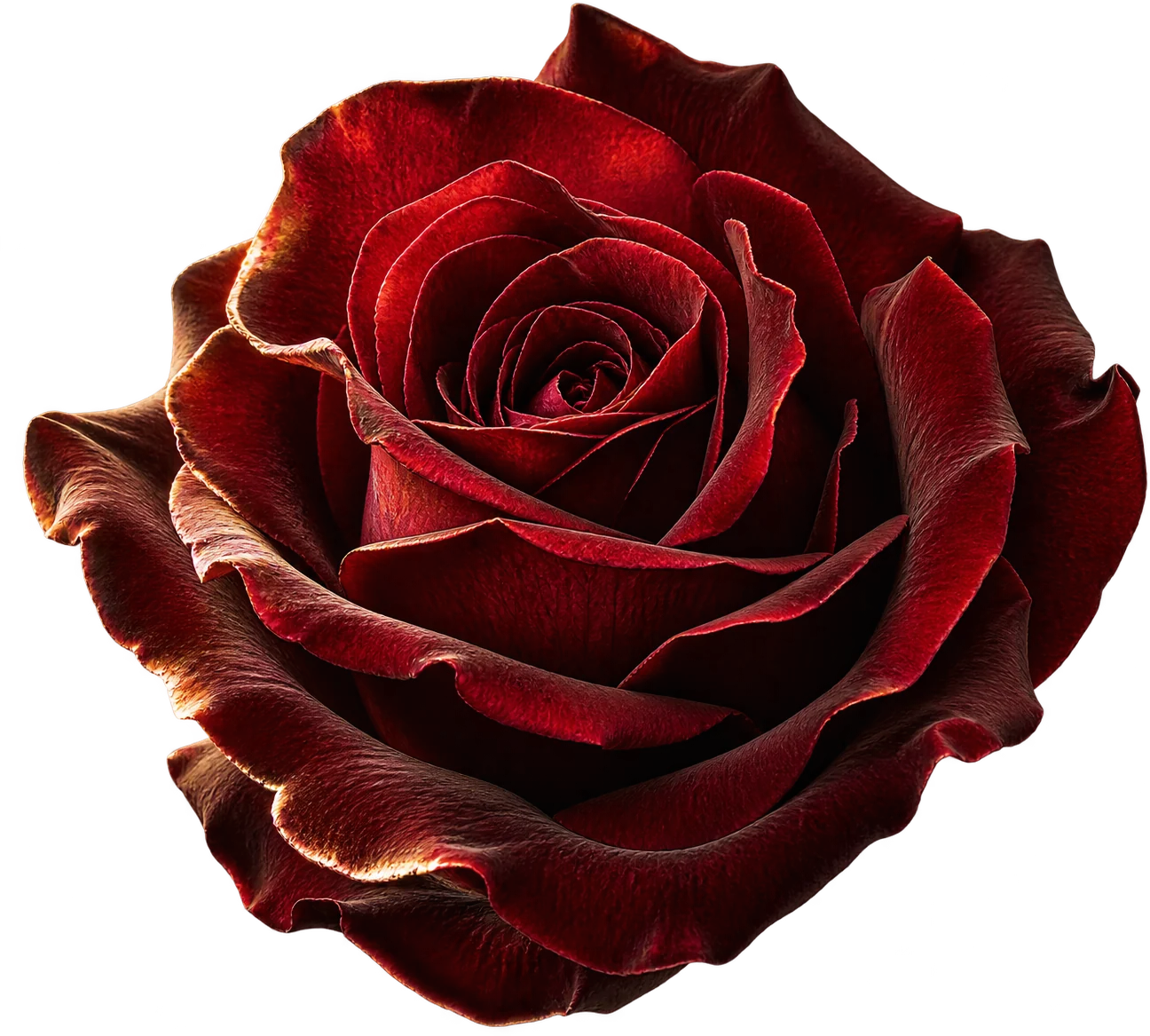 A velvety wine-dark damask rose